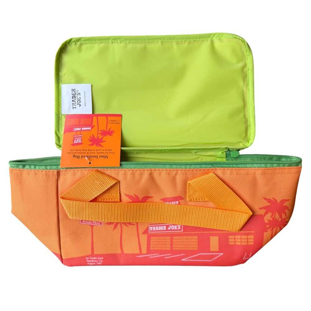 Trader Joe's Mini Insulated Bag 2026 Orange Green Zipper Lunch Bag NWT